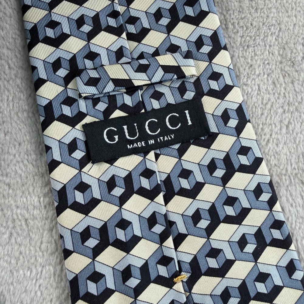 Vintage Gucci Silk‎ Tie Hexagon Geometric Made in Italy Monogram Designer NWOT - Picture 3 of 8